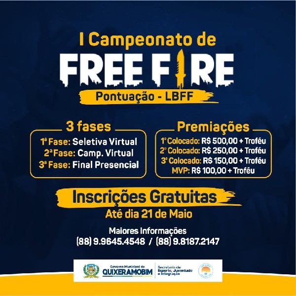 Inscrições abertas para a 1ª Taça Cidade de Free Fire – Prefeitura  Municipal de Mantena